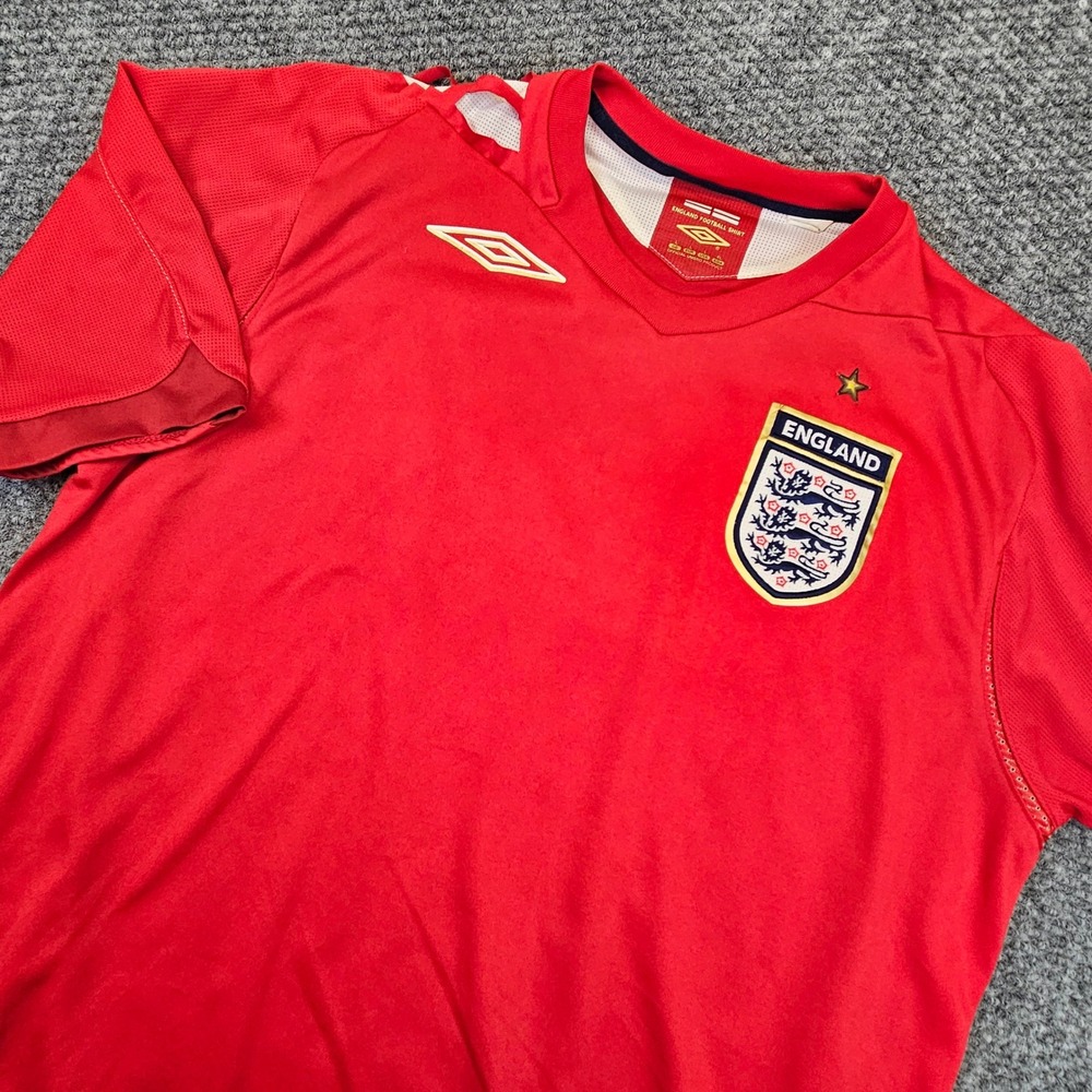 Umbro England National Team Soccer Jersey Red Away Kit Mens Large Three Lions